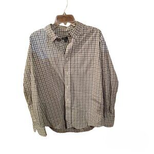 George Grey Plaid Dress Shirt Mens Size Large